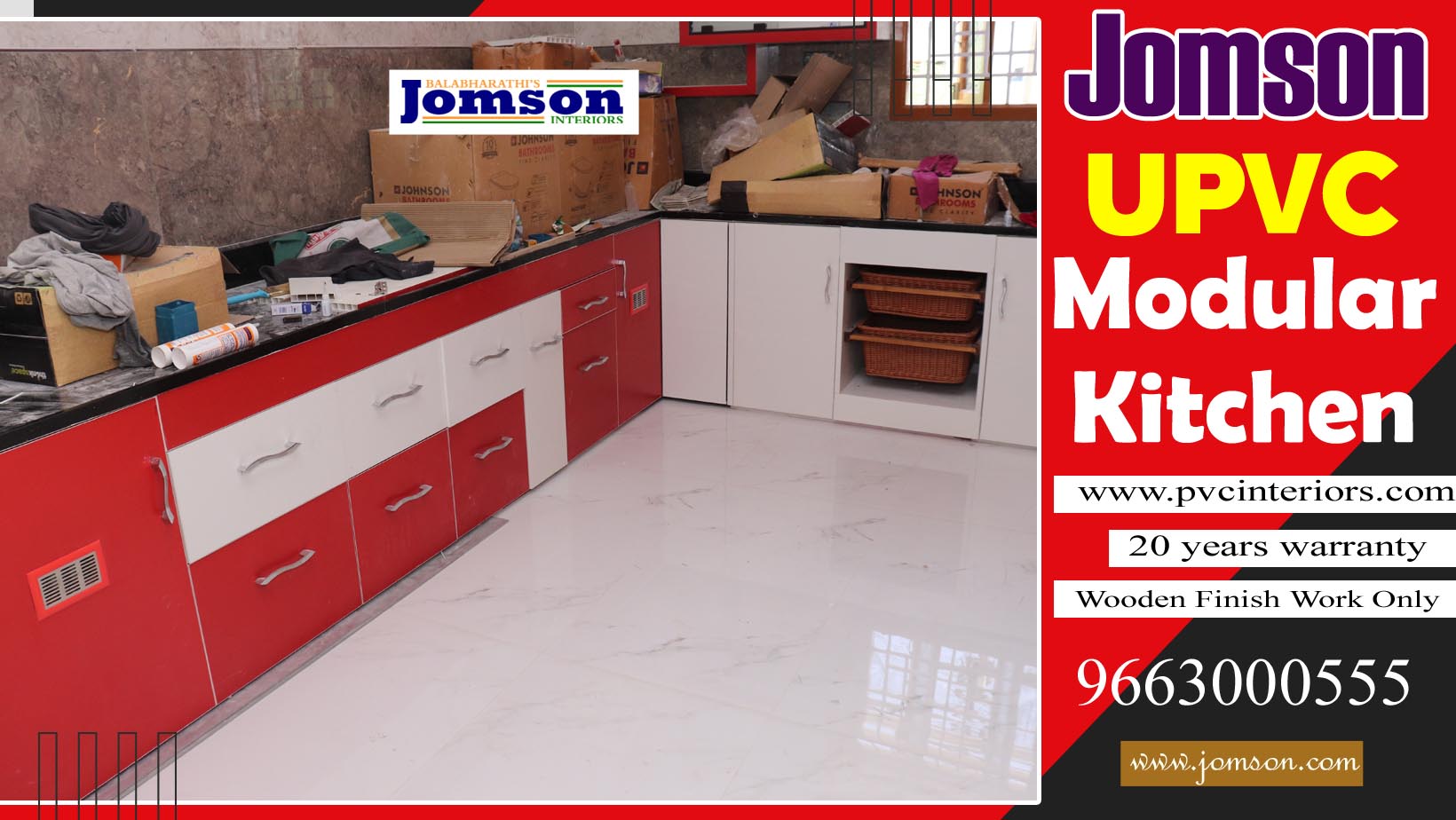 red color modular kitchen